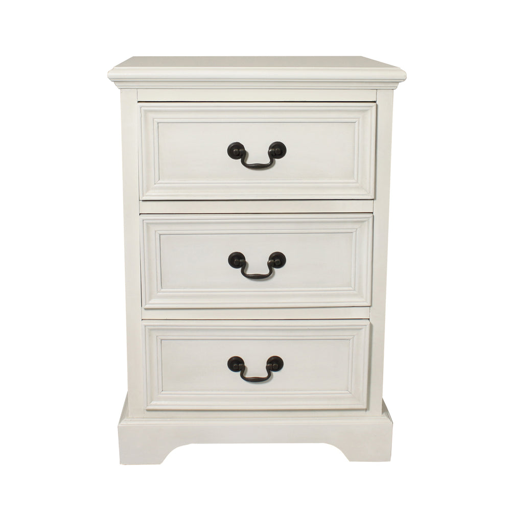 Urban Designs 3-Drawer Solid Wood Night Stand - Antiqued White