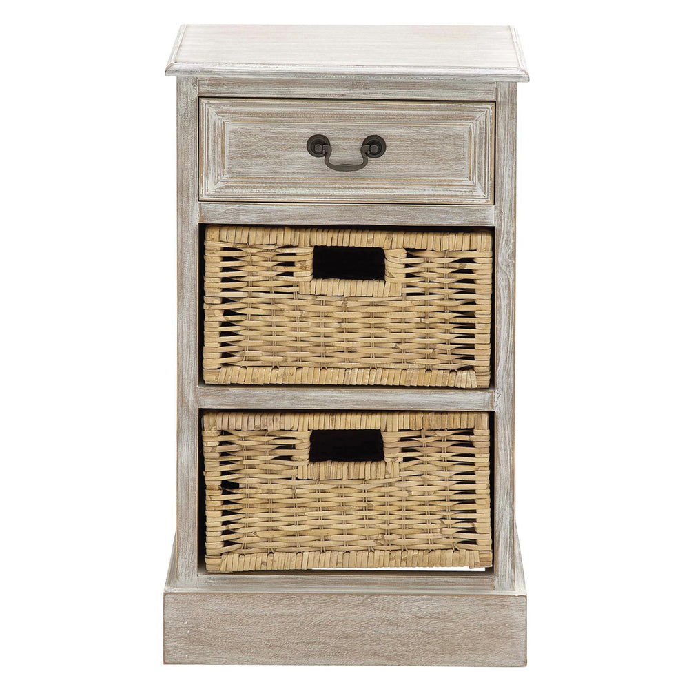 Urban Designs Weathered 3-Drawer Storage Chest Night Stand with Wicker Baskets