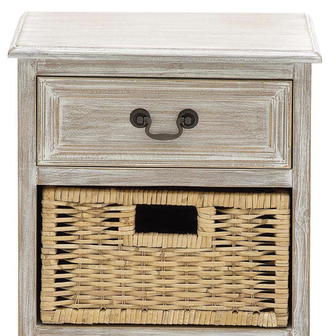 Urban Designs Weathered 3-Drawer Storage Chest Night Stand with Wicker Baskets