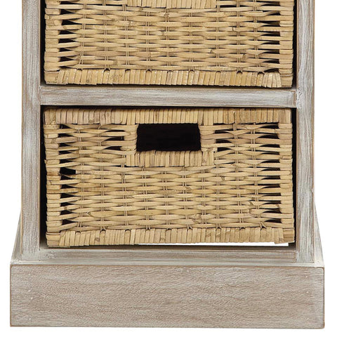 Urban Designs Weathered 3-Drawer Storage Chest Night Stand with Wicker Baskets