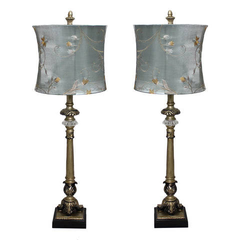 Urban Designs Handcrafted Table Lamp with Blue Golden Vines Shade - Set of 2