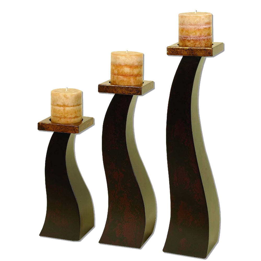 Alisha Wood Pillar Candle Holders - Set of 3