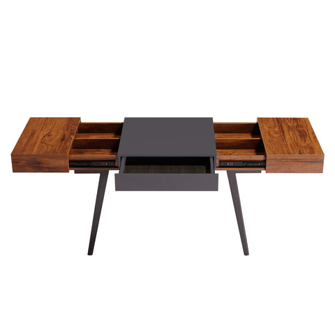 Urban Designs Expandable Desk with Storage - Mahogany