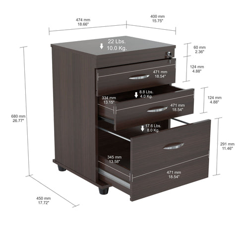 Inval 3 Drawer File Cabinet - Espresso Wengue