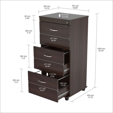 Inval Three Drawer File - Espresso Wengue