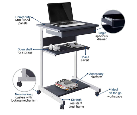 Urban Designs Rolling Laptop Cart with Storage