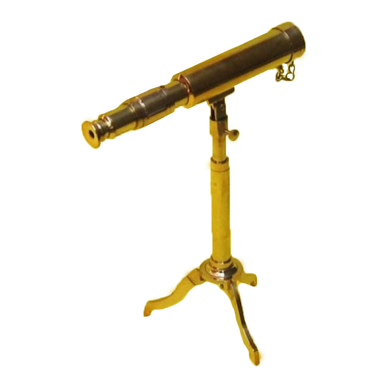 Reproduction Maritime Telescope with Brass Tripod Stand - Aged Brass - Gold