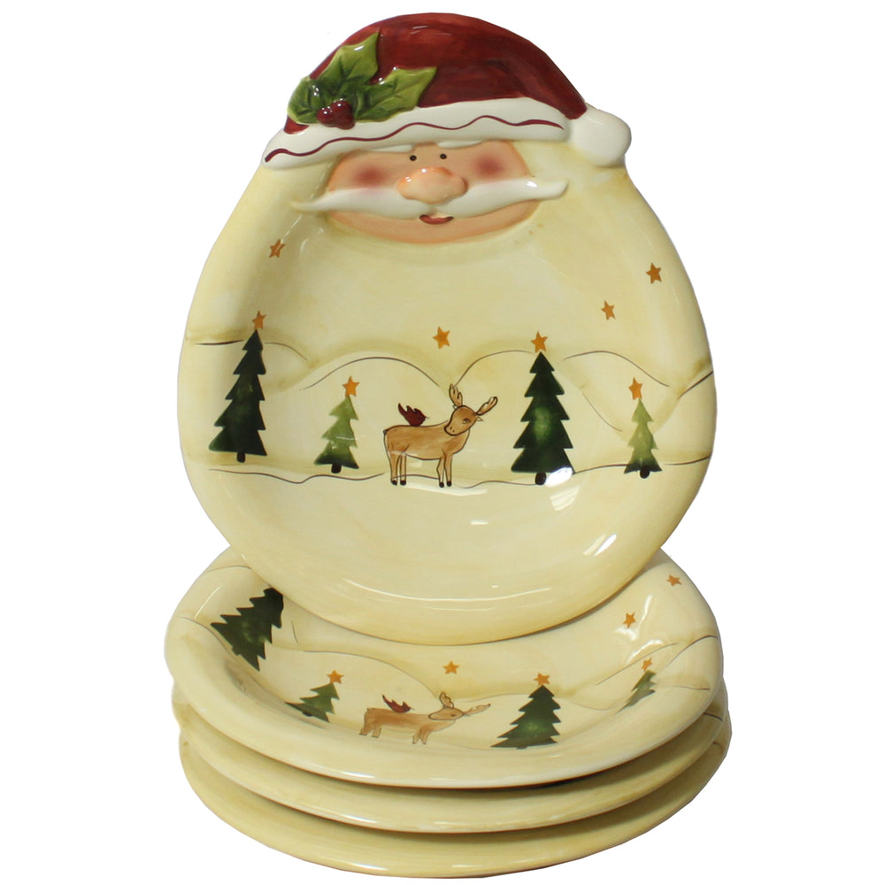 Santa Claus Collection Handpainted 4-Piece Christmas Soup / Salad Plate Set