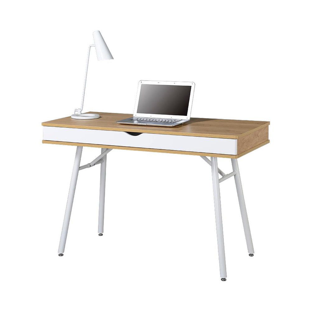 Modern Design Workstation Desk with Hidden Cord Management Panels - Pine