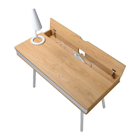 Modern Design Workstation Desk with Hidden Cord Management Panels - Pine