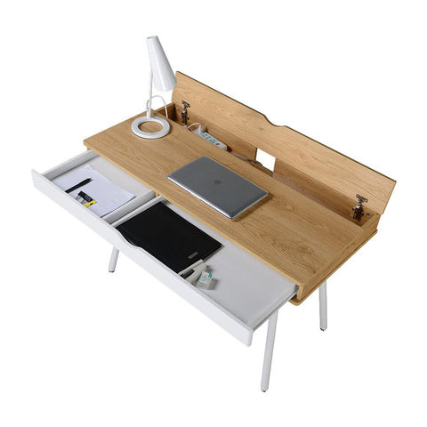 Modern Design Workstation Desk with Hidden Cord Management Panels - Pine