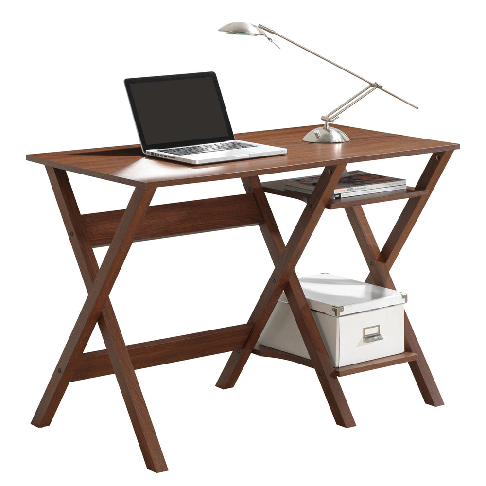 Office Express X-Leg Workstation with Side Shelves - Oak