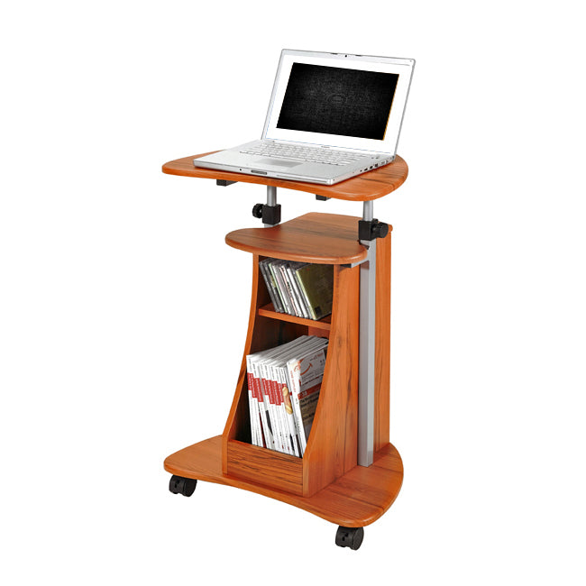 Mobile Height-Adjustable Computer Desk Caddy Cart - Woodgrain