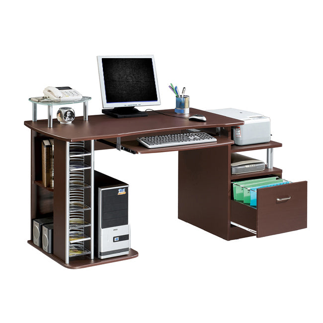 Deluxe Multi-Purpose File Cabinet Computer Desk Chocolate