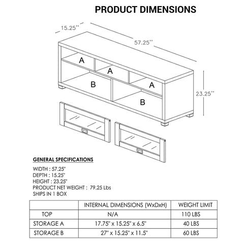 Urban Designs Brighton Console Style TV Stand for TVs up to 60-inch - Grey