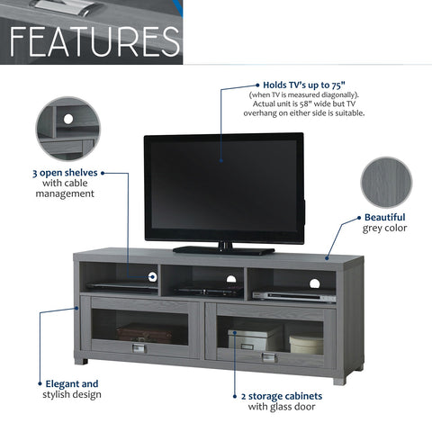 Urban Designs Brighton Console Style TV Stand for TVs up to 60-inch - Grey