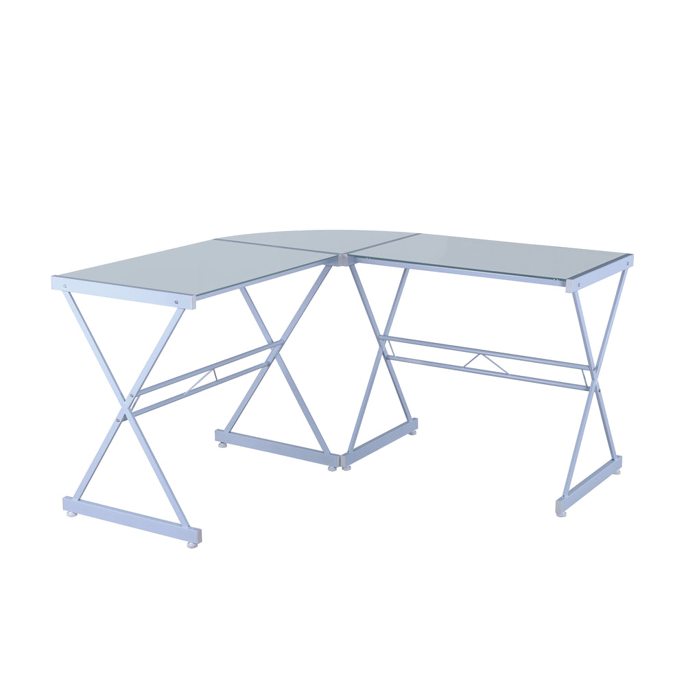 Urban Designs Tempered Glass L-Shaped Computer Desk Workstation - White
