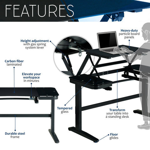 Urban Designs Top Performer Pneumatic Adjustable Sit to Stand Desk - Black