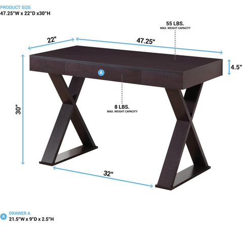 Office Express X-Leg Laptop Computer Home Office Desk - Espresso