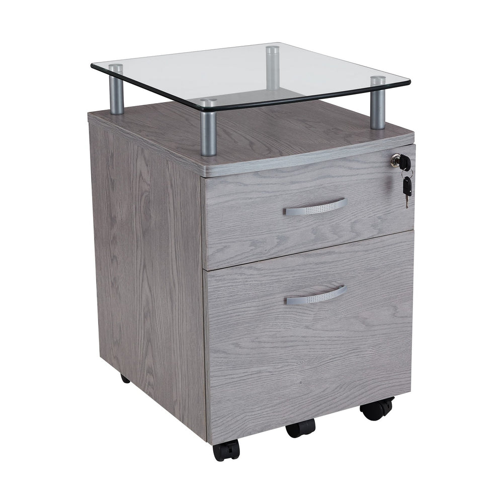 Urban Designs Two Drawer File Cabinet With Glass Shelf - Grey