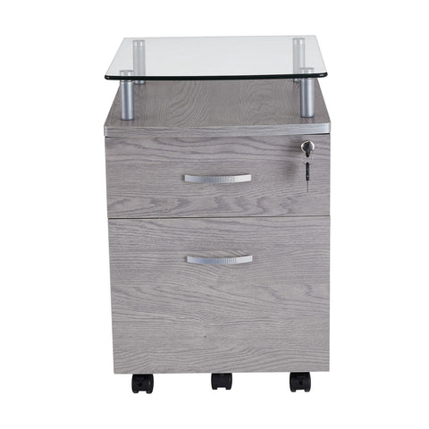 Urban Designs Two Drawer File Cabinet With Glass Shelf - Grey