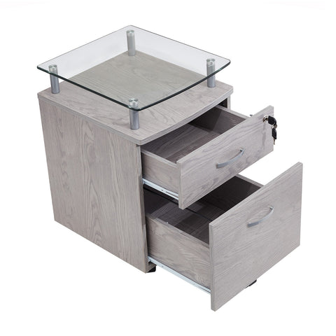 Urban Designs Two Drawer File Cabinet With Glass Shelf - Grey