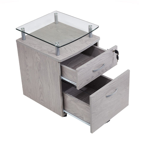 Urban Designs Two Drawer File Cabinet With Glass Shelf - Grey