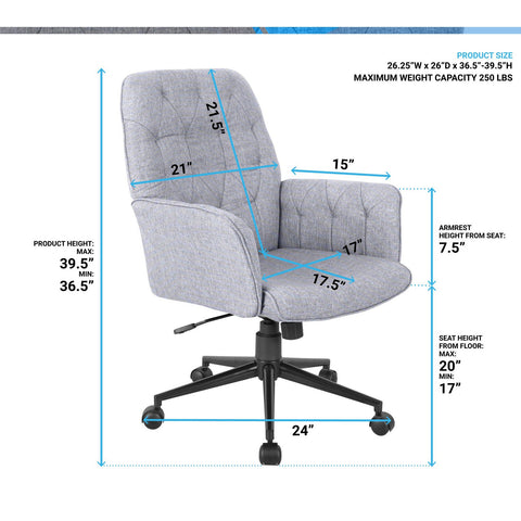 Urban Designs Modern Upholstered Tufted Office Chair - Grey