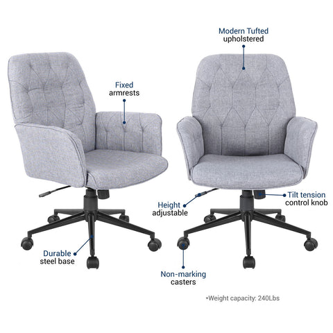 Urban Designs Modern Upholstered Tufted Office Chair - Grey