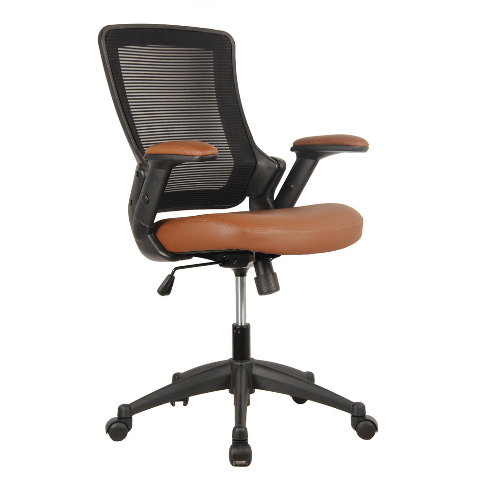 Techni Mobili Mid-Back Mesh Task Office Chair with Height Adjustable Arms - Brown