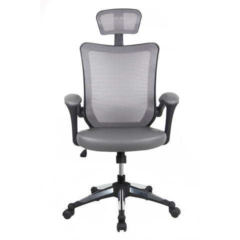 Techni Mobili High-Back Mesh Executive Office Chair With Headrest - Gray