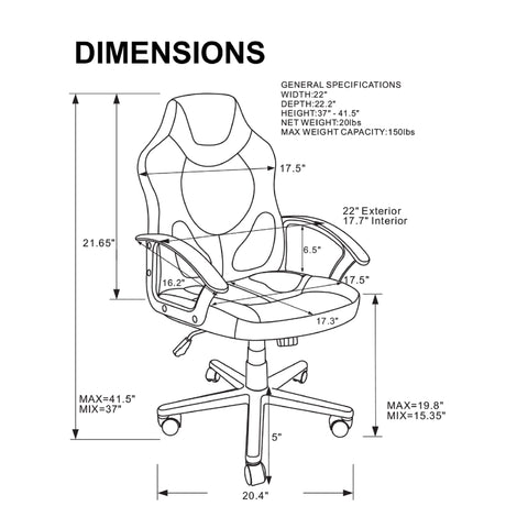 Urban Designs Back Protector Racing Style Kid's Gaming Chair