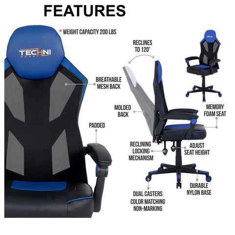 Urban Designs Ergonomic Mesh High Back Racer Style Video Gaming Chair