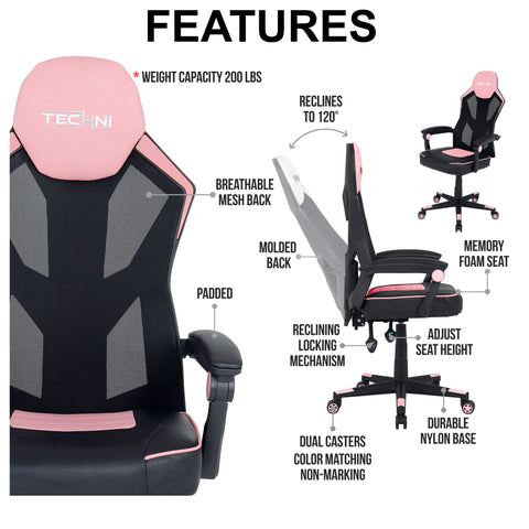 Urban Designs Ergonomic Mesh High Back Racer Style Video Gaming Chair