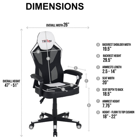 Urban Designs Ergonomic Mesh High Back Racer Style Video Gaming Chair