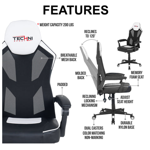 Urban Designs Ergonomic Mesh High Back Racer Style Video Gaming Chair