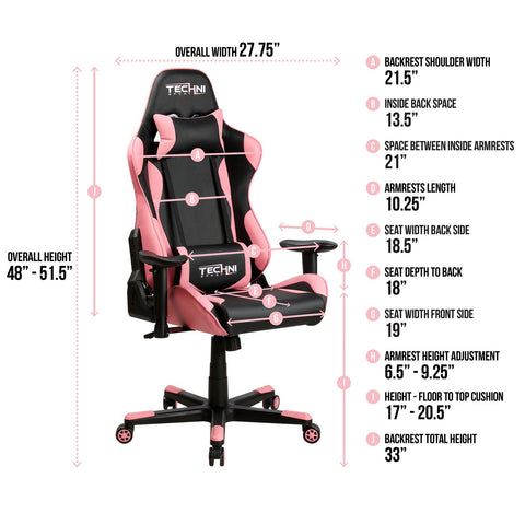 Urban Designs Ergonomic High Back Racer Style PC Gaming Chair - Pink