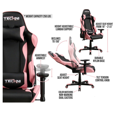 Urban Designs Ergonomic High Back Racer Style PC Gaming Chair - Pink