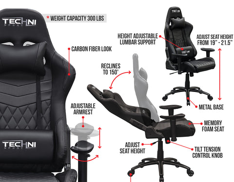 Urban Designs Ergonomic Video Gaming Chair - Black
