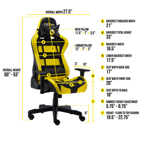 Urban Designs Black Yellow Combination High Racer Style Office - PC Gaming Chair