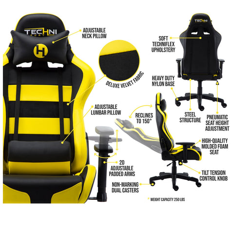 Urban Designs Black Yellow Combination High Racer Style Office - PC Gaming Chair