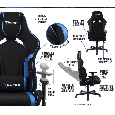 Urban Designs Upholstered Fabric Racer Style Office-PC Gaming Chair