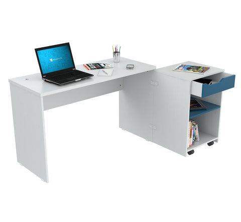 Inval Desk with Swing Out Storage - Laricina Mediterranean Blue