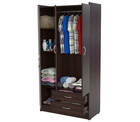 Inval America Imported Wooden 72" 3-Door Bedroom Armoire - Espresso