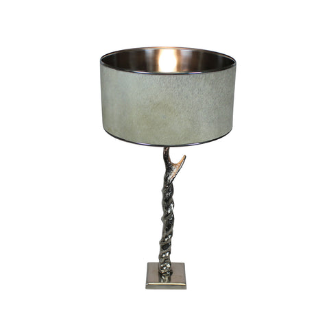 Urban Designs 27-Inch Handcrafted Twisted Nickel and Round Cowskin Table Lamp