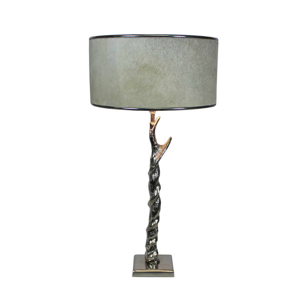 Urban Designs 27-Inch Handcrafted Twisted Nickel and Round Cowskin Table Lamp
