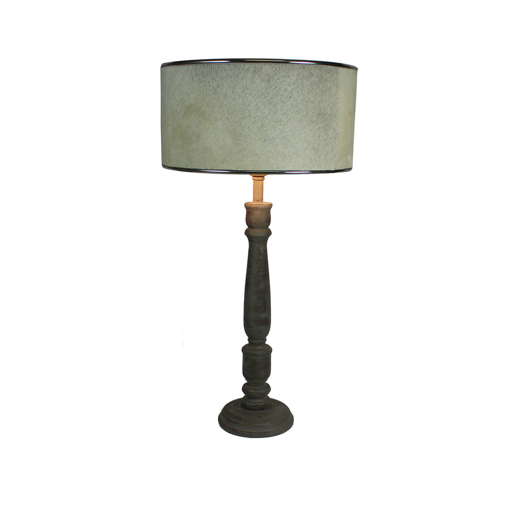 Urban Designs 27-Inch Rustic Grey Wash Solid Wood And Cowskin Table Lamp