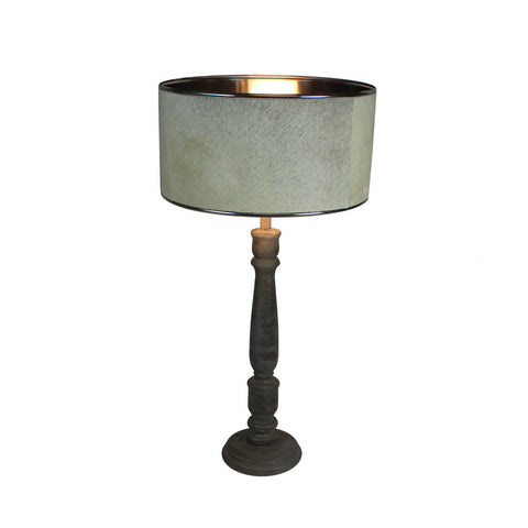 Urban Designs 27-Inch Rustic Grey Wash Solid Wood And Cowskin Table Lamp
