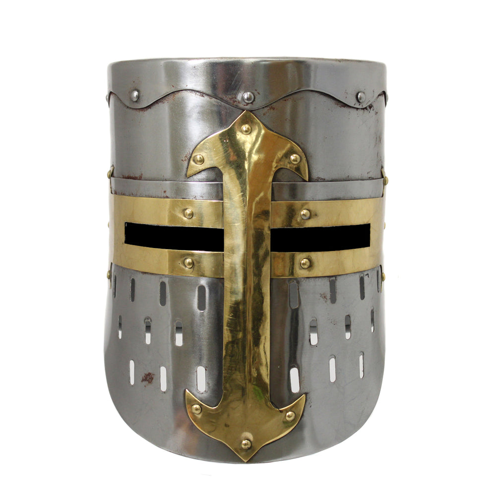 Urban Designs Antique Replica Medieval Armor Pot Helmet - Rusted Silver & Gold