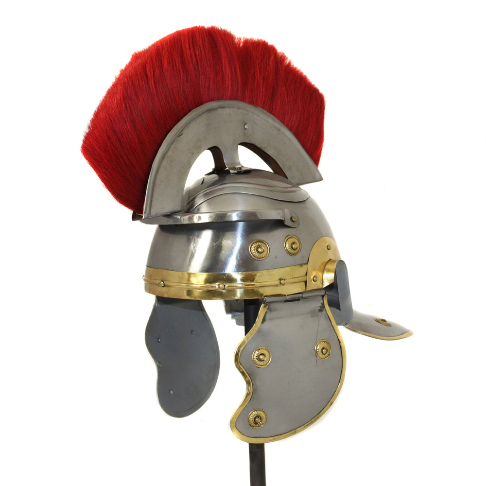 Urban Designs Antique Replica Roman Centurion Red Plume Galea Helmet - Silver & Gold